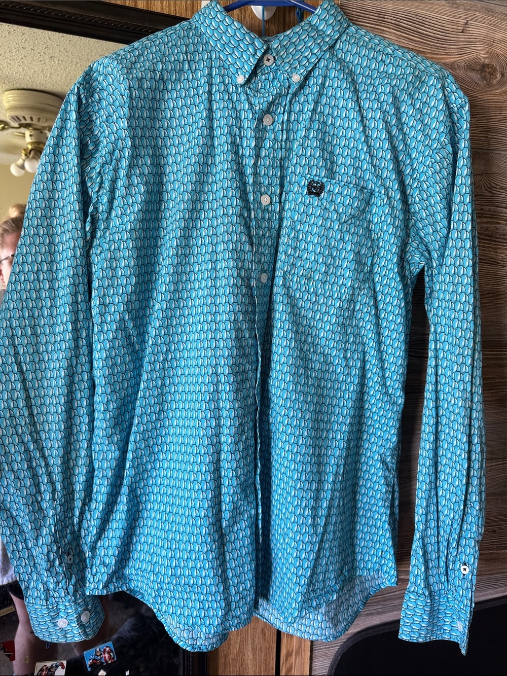 Cinch Teal Geometric Button-Down Shirt